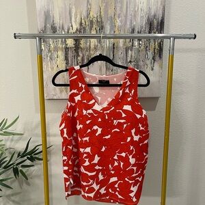 Tahari Red and White Floral Tank Top